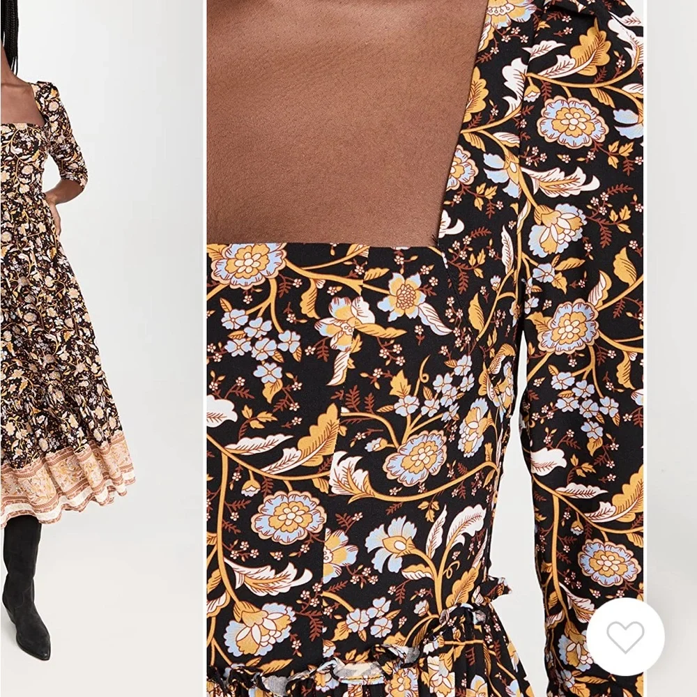 Floral Midi Dress in Black and Orange - Picture 2 of 3